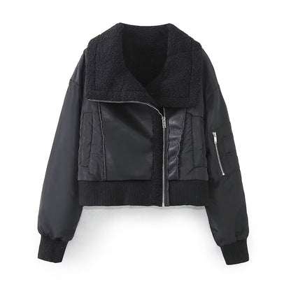 Women Clothing Autumn Winter Street Collared Patchwork Double Sided Jacket