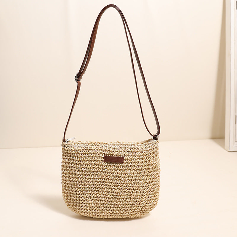 Crossbody Straw Bag Simple Shoulder Straw Bag Woven Bag Vacation Beach Bag All Match Women Bag