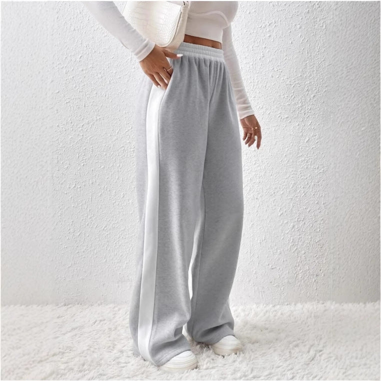 Autumn Winter High Waist Women Casual Pants Drawstring Patchwork Sweater Fabric Warm Sweatpants Sports Draped Pants