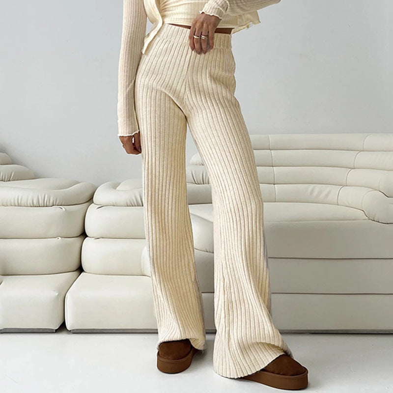 Autumn Winter Thread Knitted Trousers Elastic Elastic Waist Straight Casual Pants Comfortable Slimming Mop Trousers