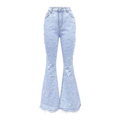 Women All Matching Stretch Micro Nail Pearl Jeans