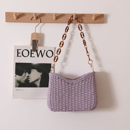 Fresh Purple Straw Bag Woven Bag Women Bag Shoulder Solid Color Straw Bag Seaside Vacation Beach Bag