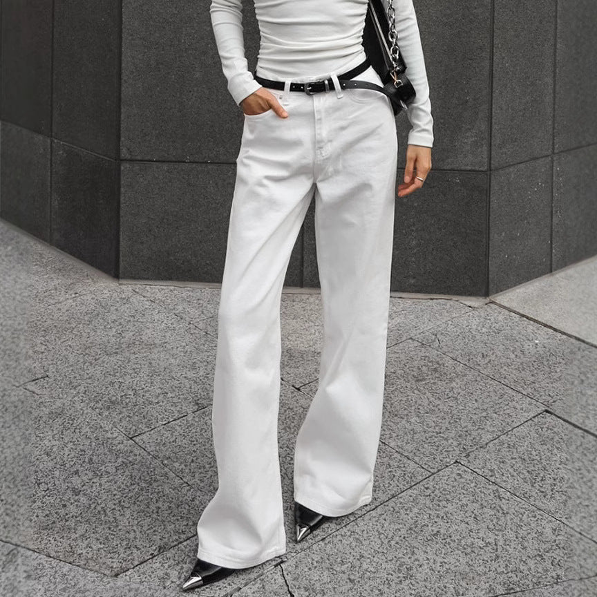 High Street White Straight Cut Mopping Casual Trousers Autumn Winter Trousers